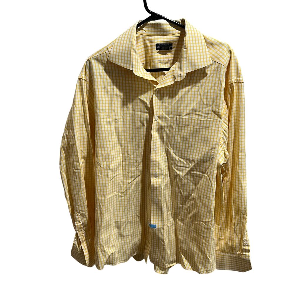 J Peterman Company Yellow Gingham Check Shirt Men’s XXL Made in Portugal